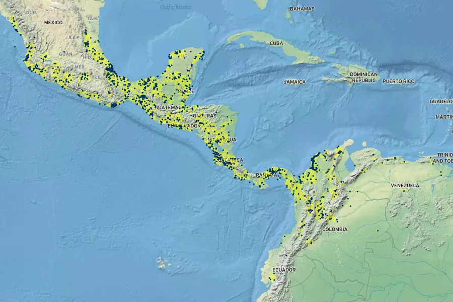Tabebuia rosea Native Range