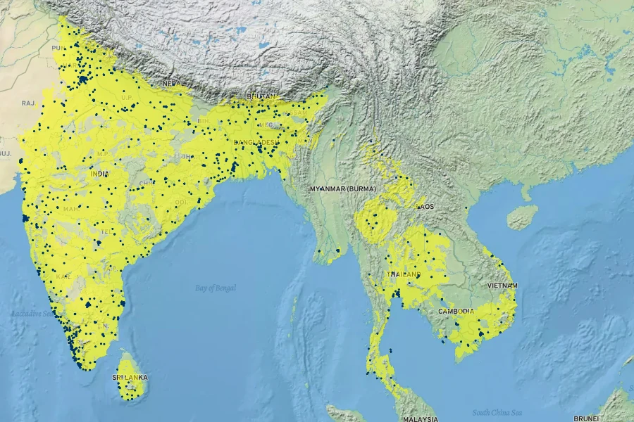 Tabernaemontana divaricata Native Range