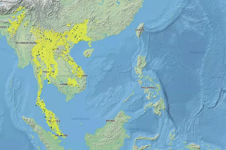 Tacca chantrieri Native Range