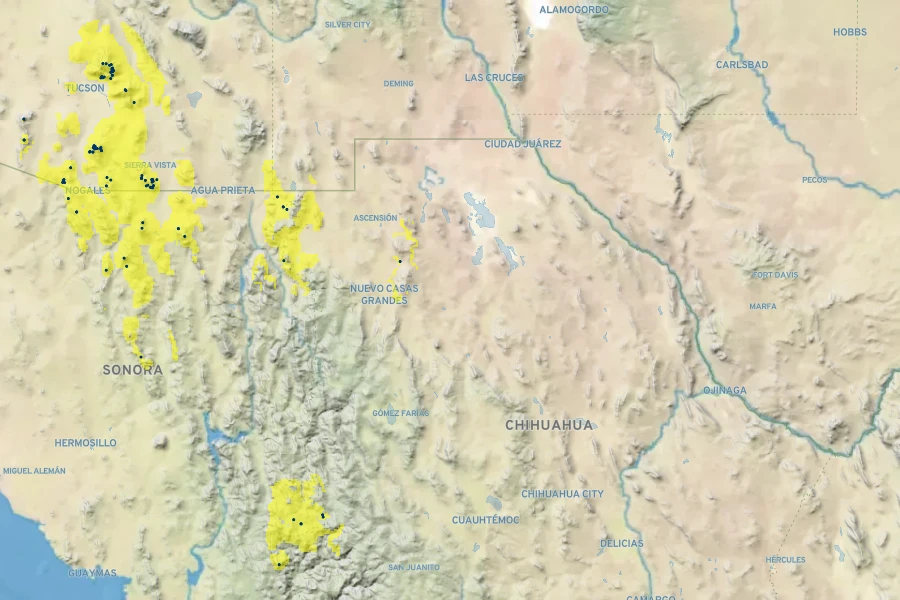 Tagetes lemmonii Native Range