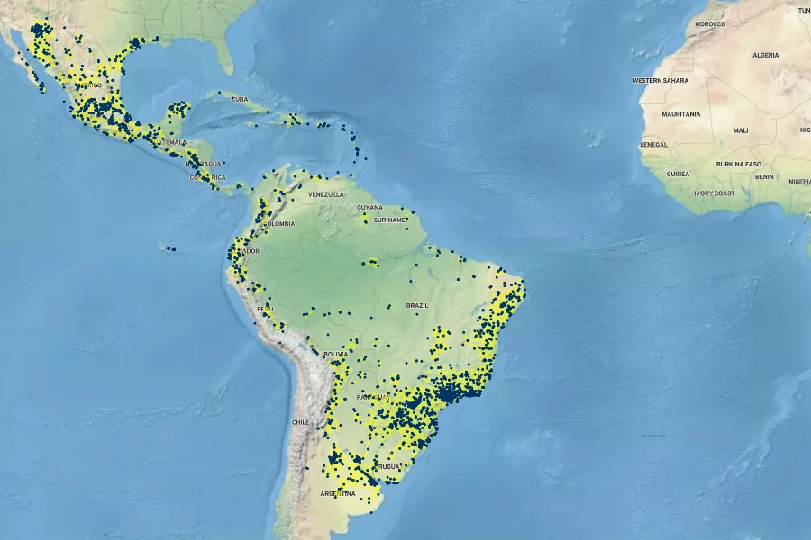 Talinum paniculatum Native Range