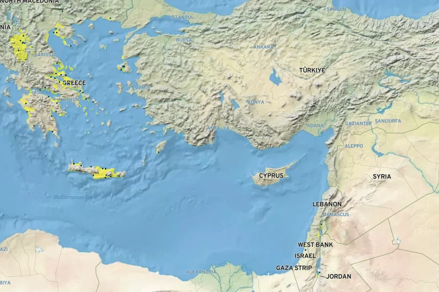 Tamarix parviflora Native Range