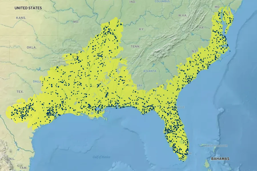 Taxodium distichum Native Range