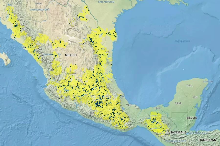 Taxodium mucronatum Native Range