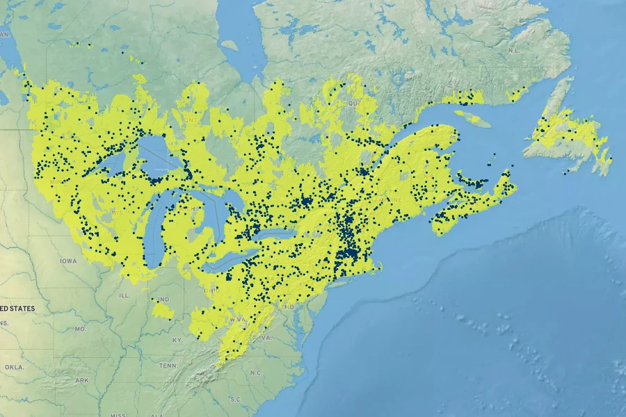 Taxus canadensis Native Range