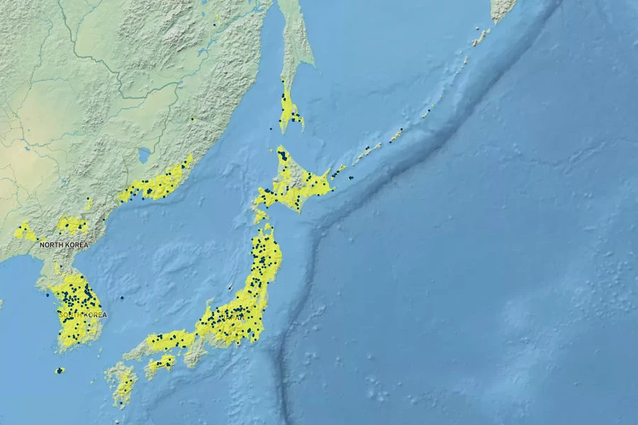 Taxus cuspidata Native Range