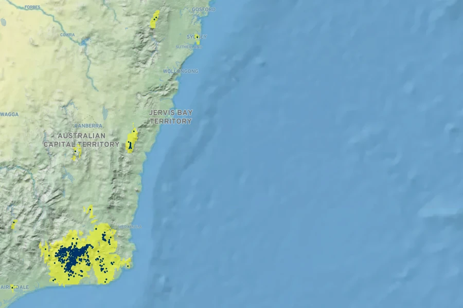 Telopea oreades Native Range