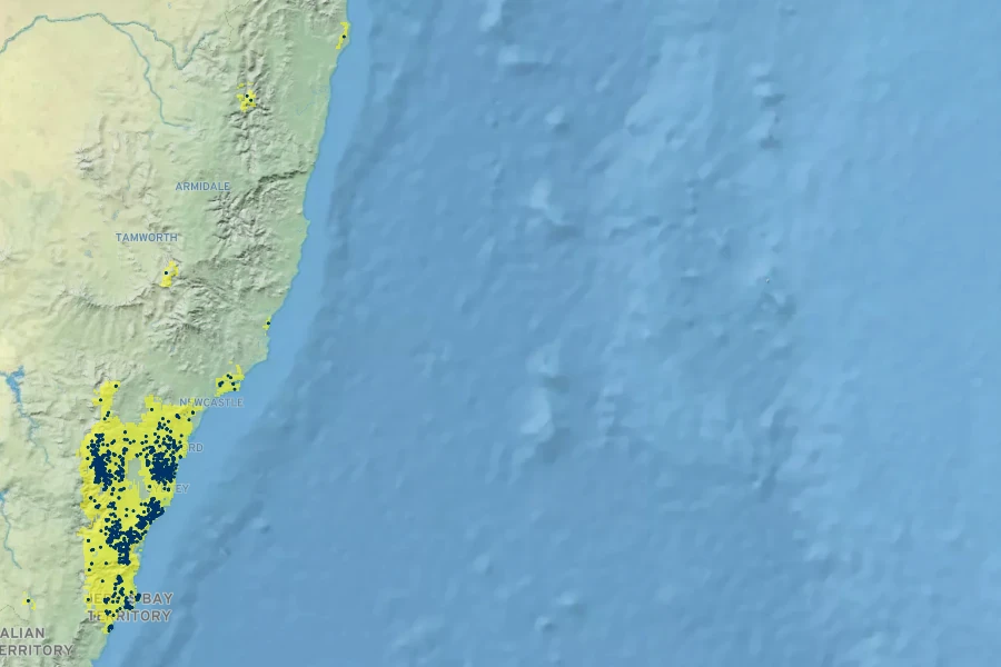 Telopea speciosissima Native Range