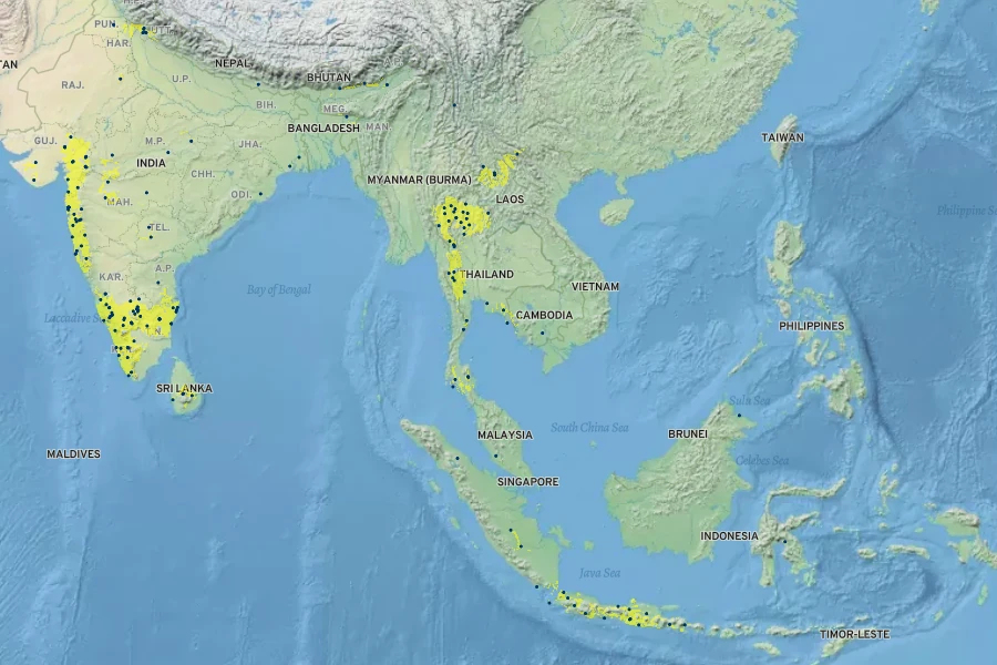 Terminalia bellirica Native Range