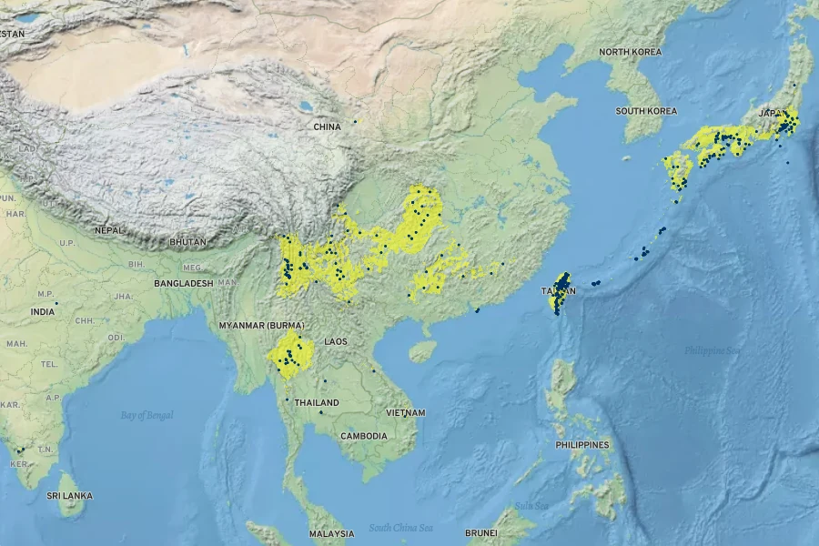 Ternstroemia gymnanthera Native Range