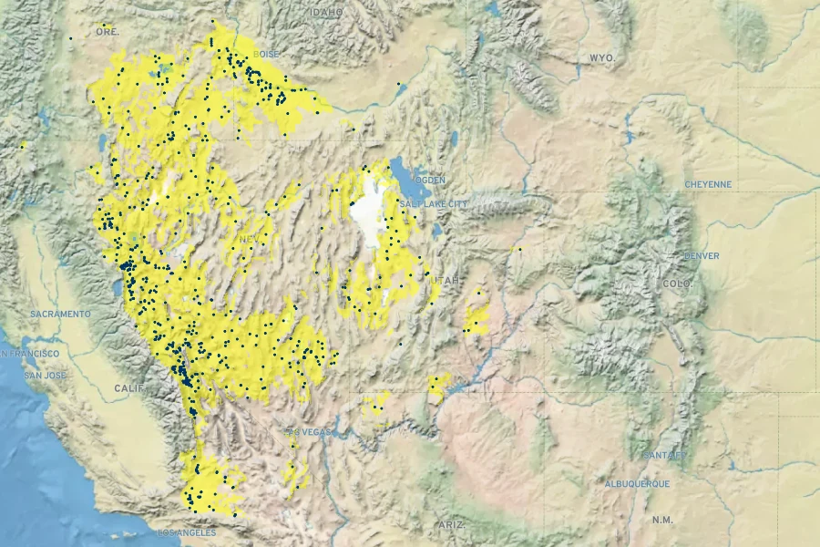 Tetradymia glabrata Native Range