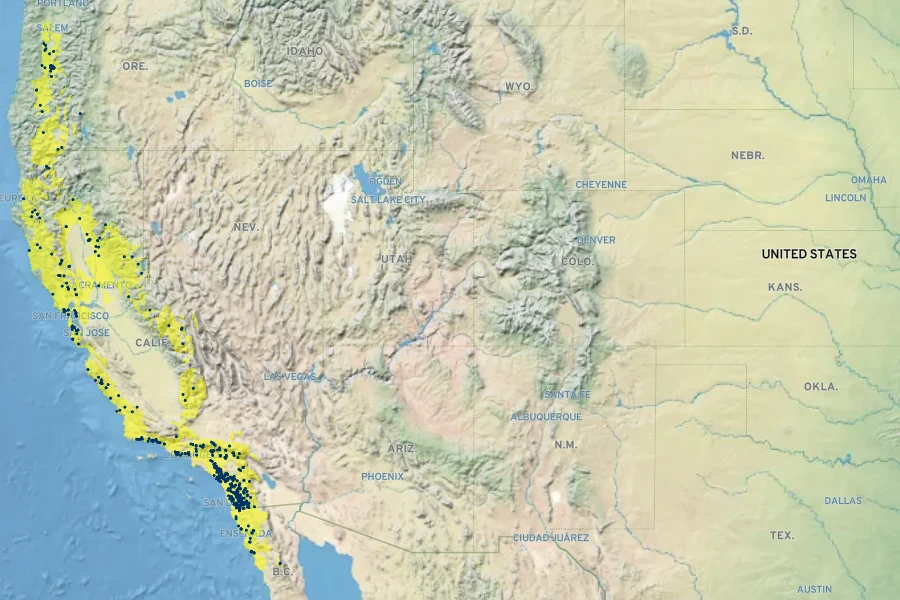 Thalictrum fendleri var. polycarpum Native Range