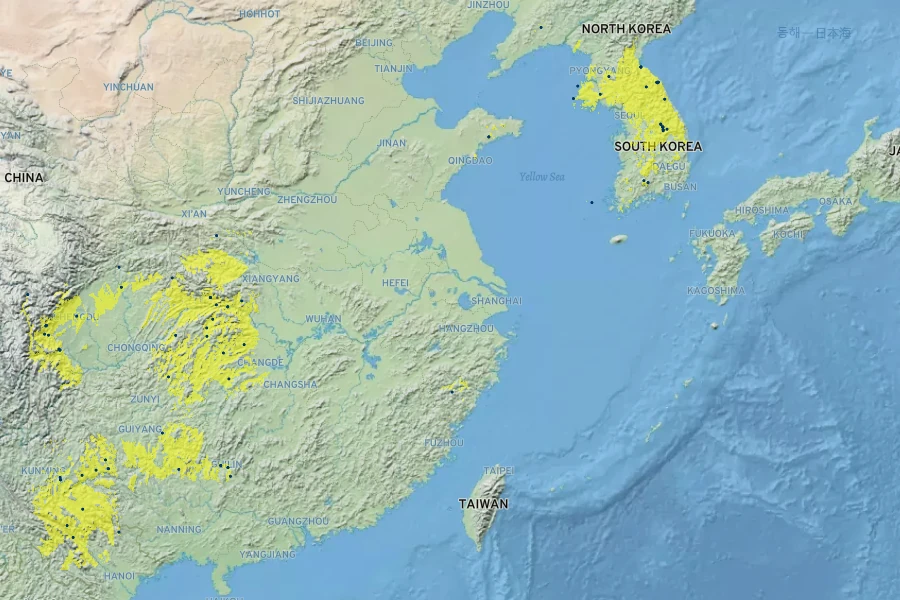 Thalictrum ichangense Native Range