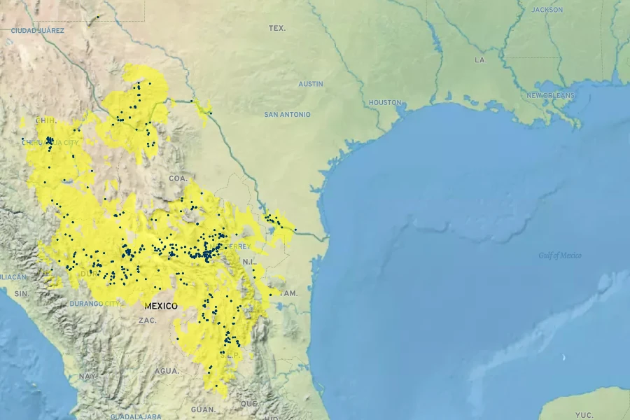Thelocactus bicolor Native Range