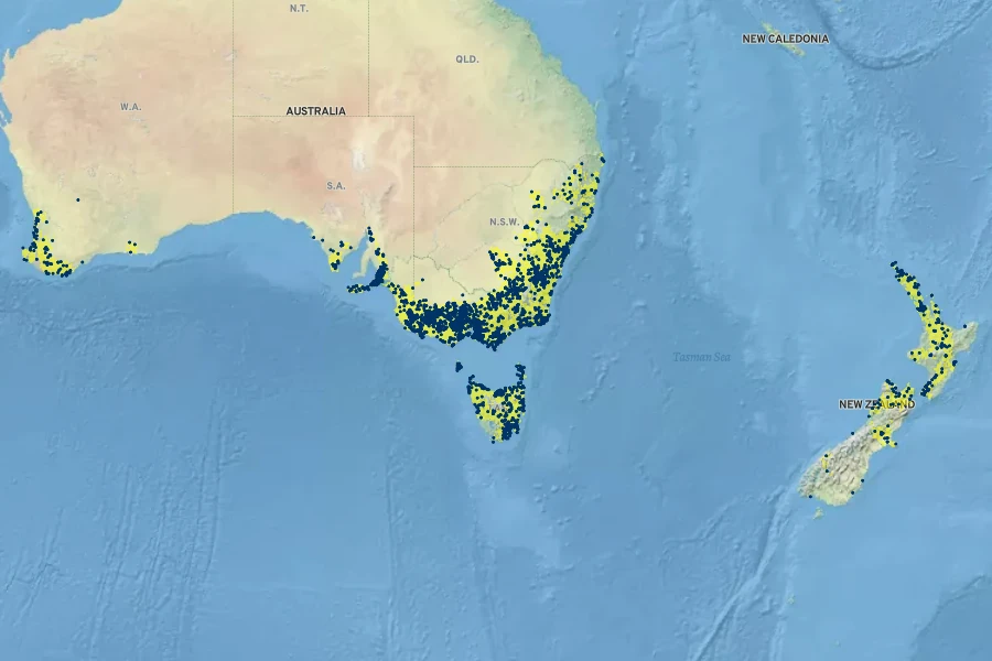 Thelymitra pauciflora Native Range