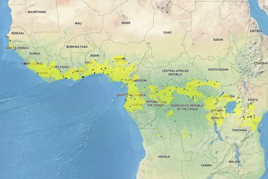 Thunbergia erecta Native Range