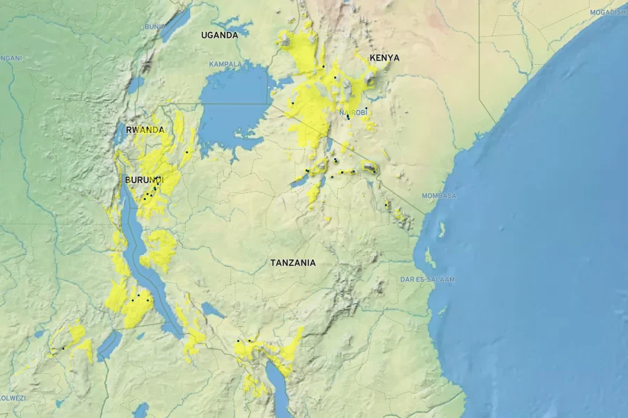 Thunbergia gregorii Native Range