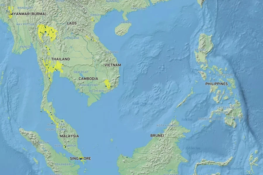 Thunbergia laurifolia Native Range