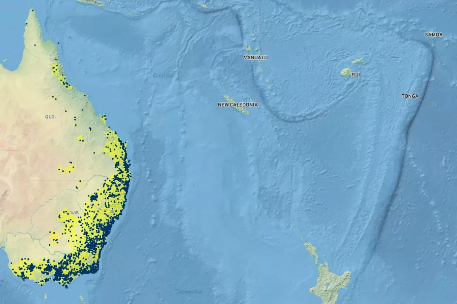 Thysanotus tuberosus Native Range