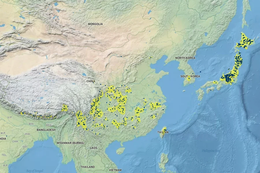 Tiarella polyphylla Native Range