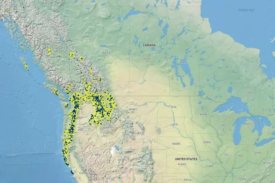 Tiarella trifoliata var. unifoliata Native Range