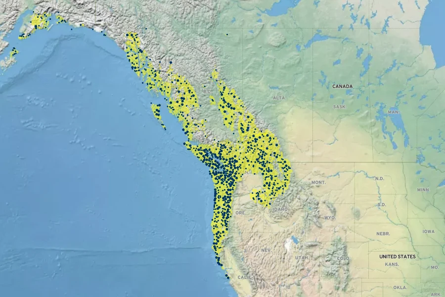 Tiarella trifoliata Native Range