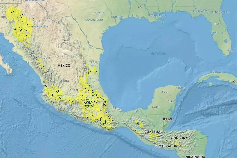 Tigridia pavonia Native Range