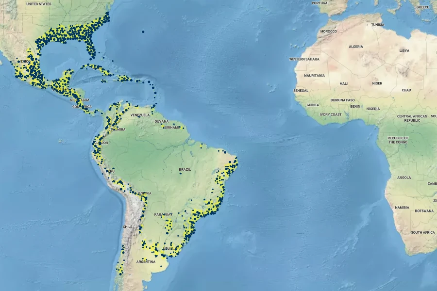 Tillandsia usneoides Native Range