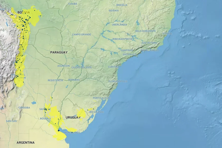 Tipuana tipu Native Range