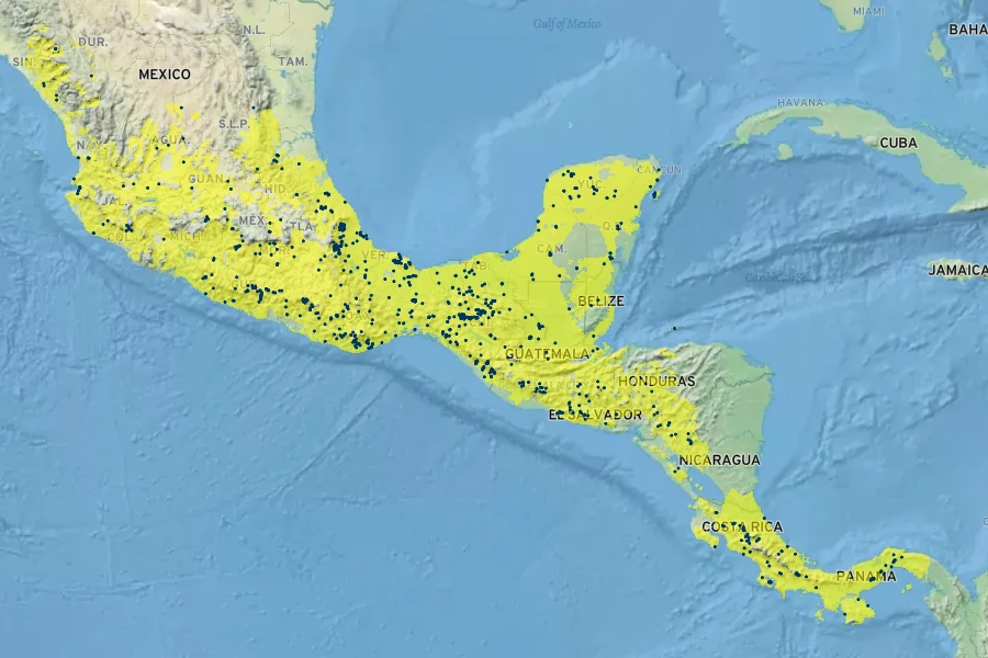 Tithonia diversifolia Native Range