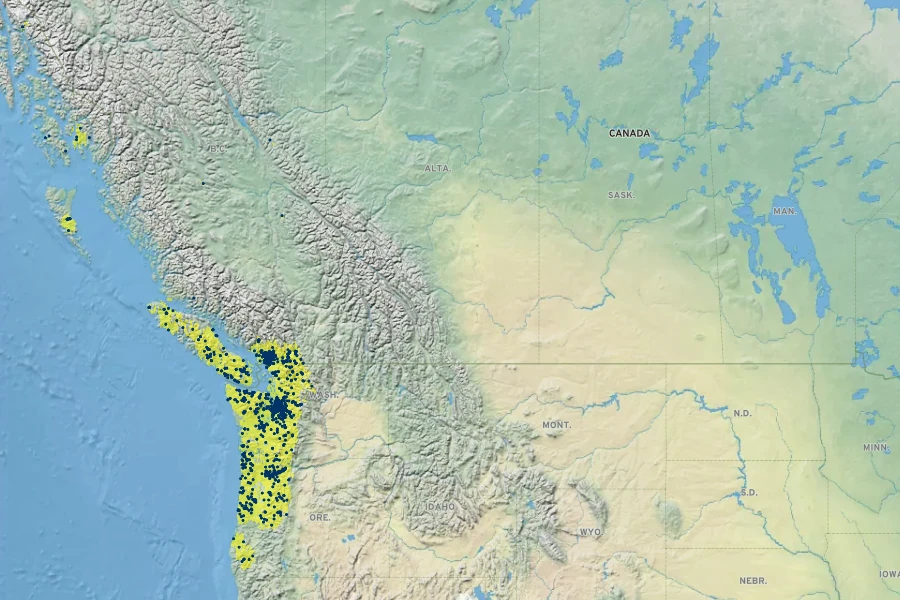 Tolmiea menziesii Native Range