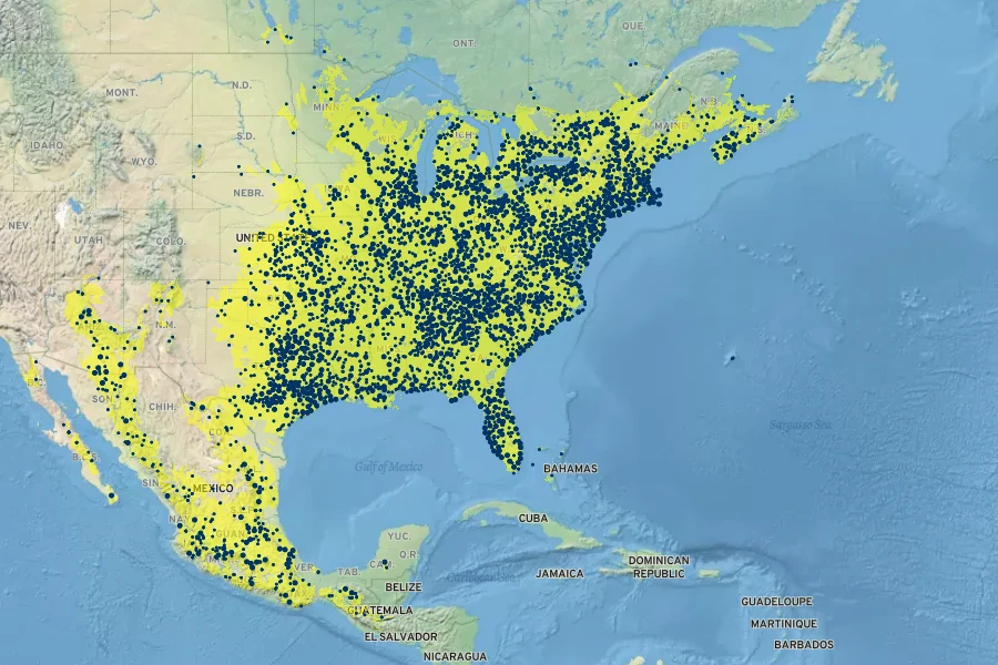 Toxicodendron radicans Native Range