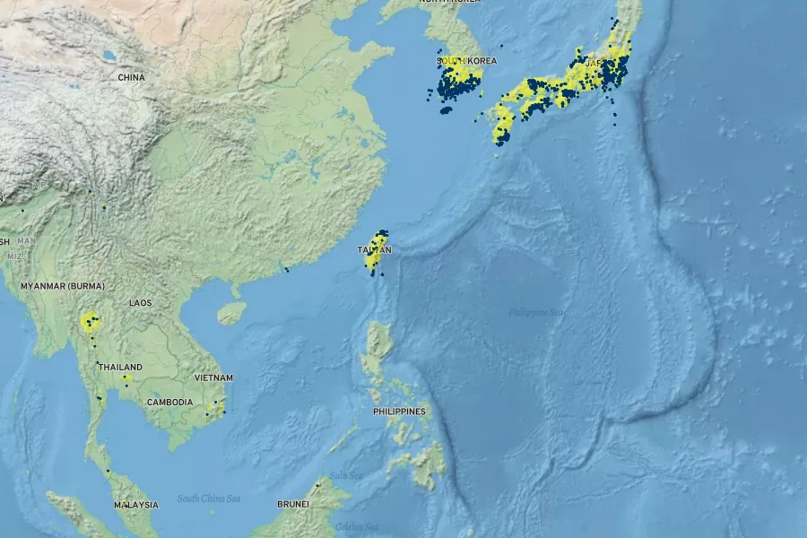 Trachelospermum asiaticum Native Range