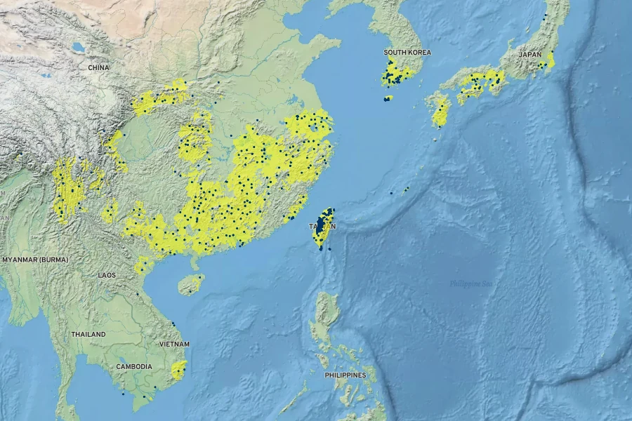 Trachelospermum jasminoides Native Range