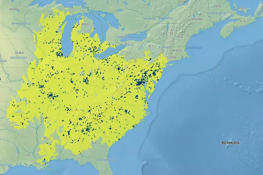 Tradescantia virginiana Native Range