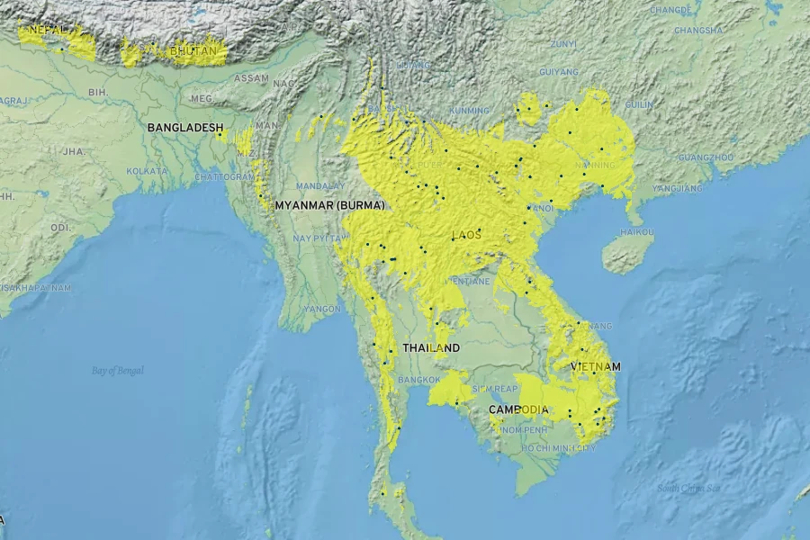 Trevesia palmata Native Range