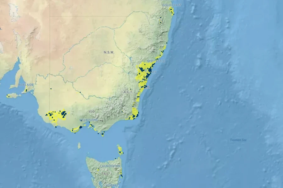 Tricostularia pauciflora Native Range