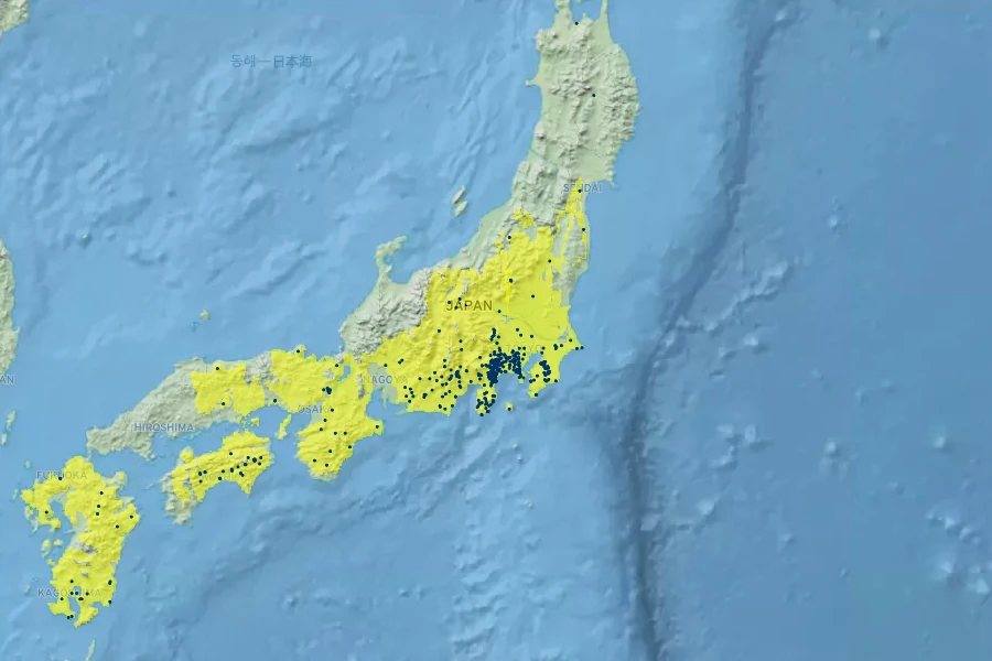 Tricyrtis hirta Native Range