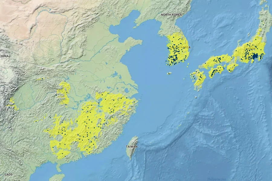 Tricyrtis macropoda Native Range