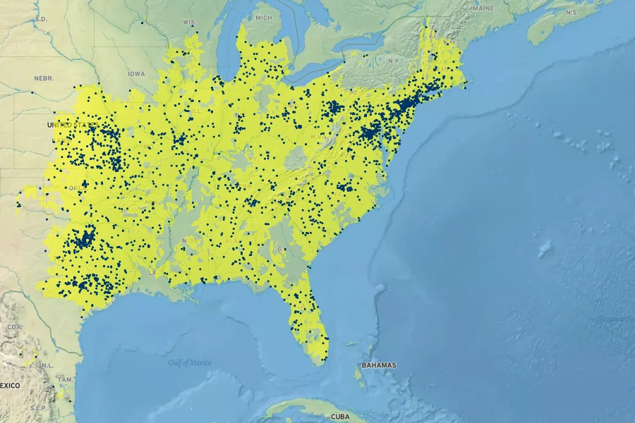 Tridens flavus Native Range