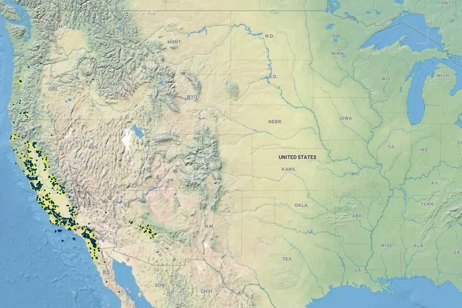 Trifolium albopurpureum Native Range