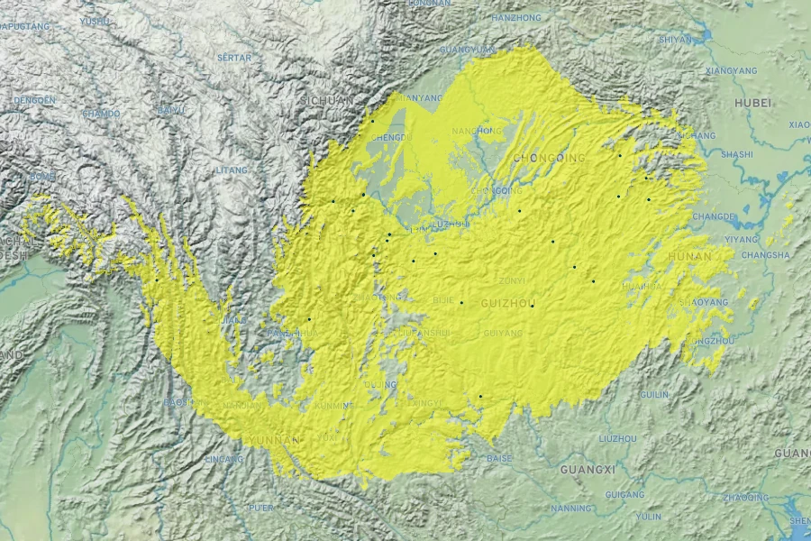 Trigonotis cavaleriei Native Range