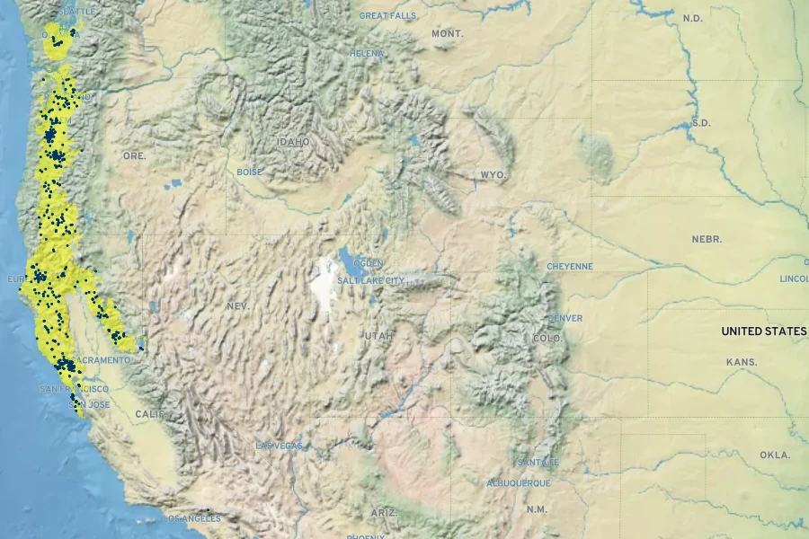 Trillium albidum Native Range