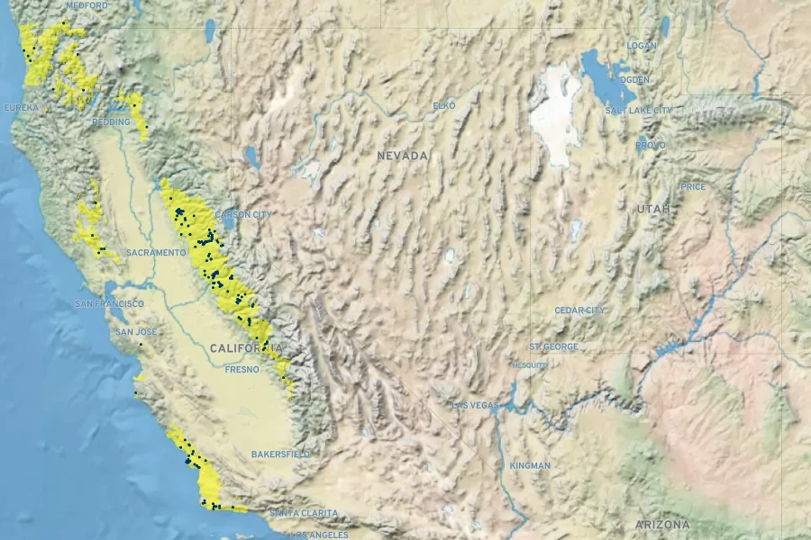 Trillium angustipetalum Native Range
