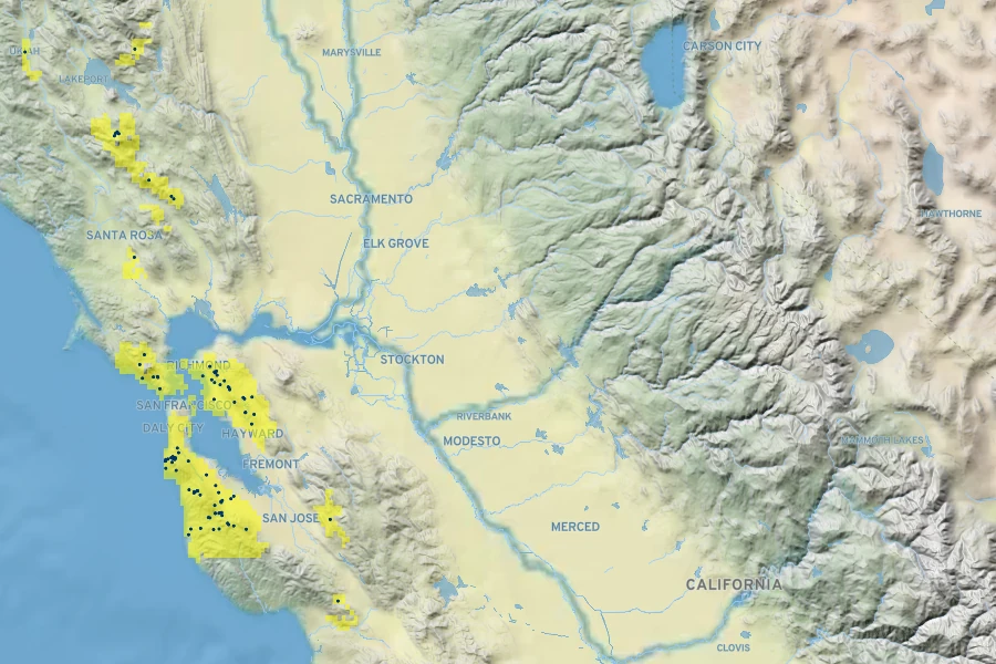 Trillium chloropetalum var. giganteum Native Range