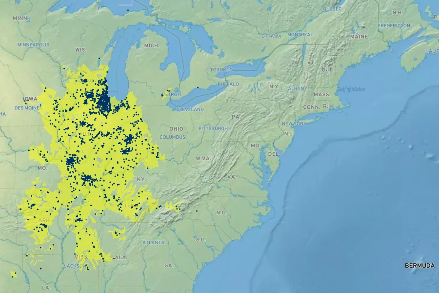 Trillium recurvatum Native Range
