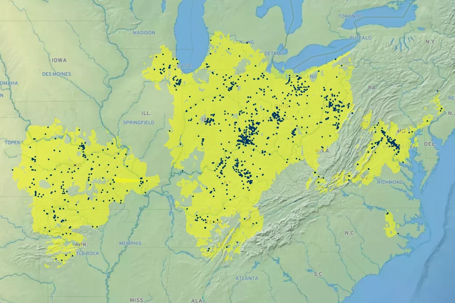 Trillium sessile Native Range