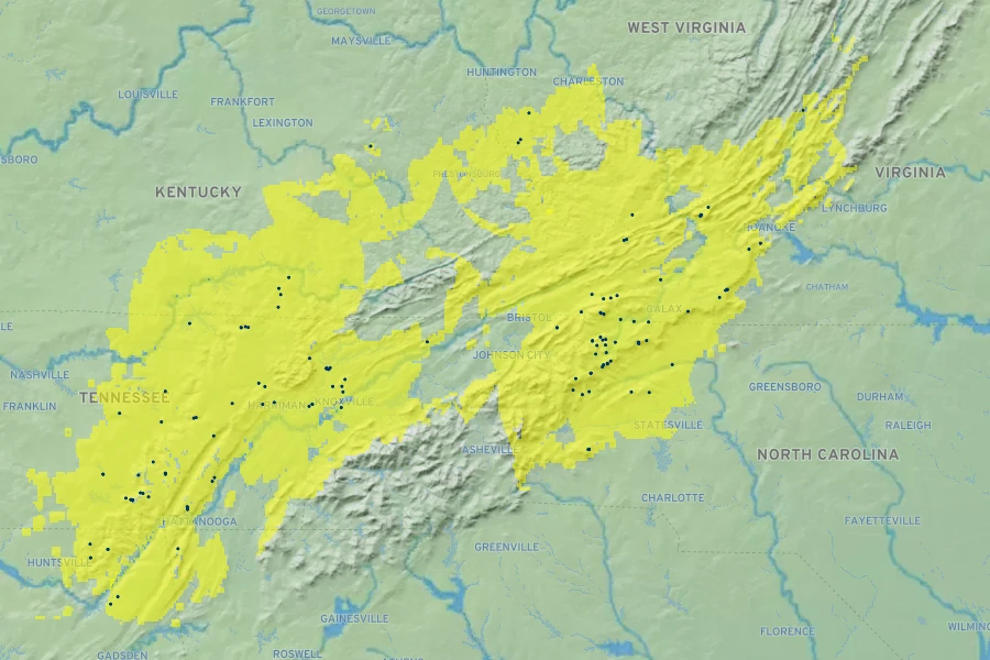 Trillium sulcatum Native Range