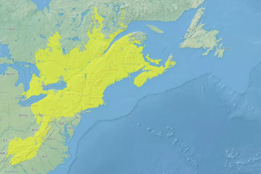 Trillium undulatum Native Range