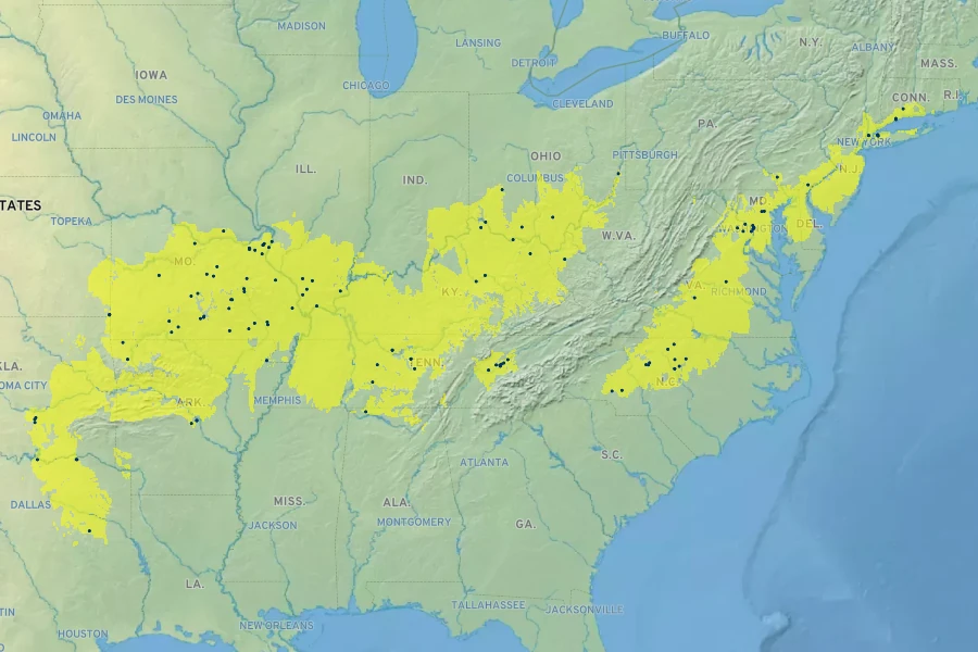 Triosteum angustifolium Native Range
